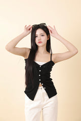 Button Sleeveless Top Black