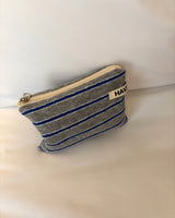 Terry stripe flat pouch - blue gray , S size
