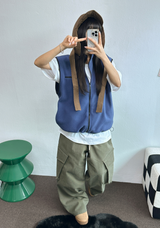 フリースレイヤードベストジップアップ💚💙🖤🧡4COLOR
