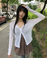 Amoo see-through ribbed long-sleeved cardigan