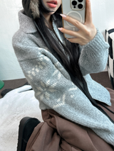 スノーフラワーカラーノルディックツーウェイジッパーニットジップアップ❤🖤🤎🩶🤍5カラー