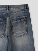 Double back pocket embossed denim pants