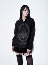 JACQUARD LEATHER COLLAR SHIRTS [BLACK]