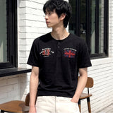 Slub Henley-Neck Cropped T-Shirt Union Jack Black