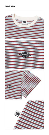 (Women) レインボーストライプ半袖Tシャツ【RED】