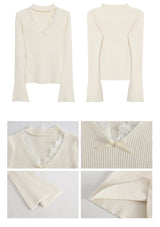 Choker V-neck Lace V-neck Long Sleeve T-shirt