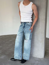 Brush destroyed wide denim pants