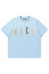 カラーブロックフローラルパッチTシャツ