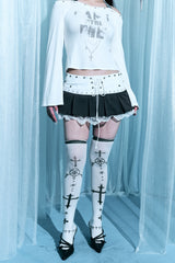 Stud pleated lace mini skirt