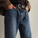 ダブルレイヤードストリートヒップホップデニムワイドパンツ