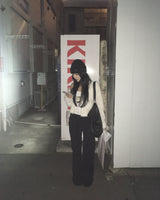Banding black loose boots cut pants