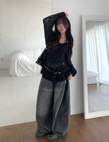 Linder Mesh See-Through Loose-Fit One-Shoulder Knit