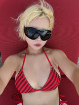 Red striped strap bikini