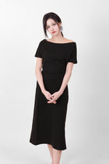 オフショルダースリットロングワンピース Black