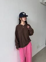 テンション ストライプ フードT