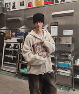 Atonic Lettering Hooded Zip-Up Knit