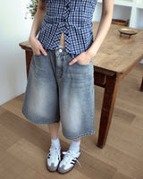Taut Washed Wide Denim Bermuda Pants