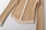 Fur Detail Bold Ribbed Long Sleeve Cardigan