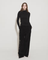 LETTERING CORDUROY WIDE LEG PANTS [BLACK]