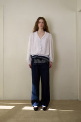 Ruffle shirring blouse_ivory