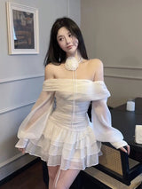 One-shoulder organza patchwork top