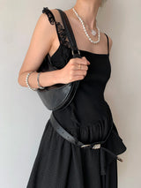 Unbalanced Square Sleeveless Slimming Frill Dress