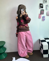 フリース🩷サイドピンタックロングワイドオーバーパンツ 💙🤎🩷🩶🖤5COLOR