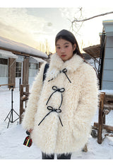 Ivory Poodle Fur Ribbon Half Coat