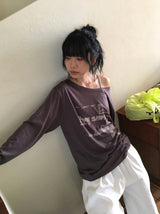 ガウス ルーズフィット プリンティング オフショルダー ロングスリーブ Tシャツ