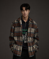 COZY HAIRY CHECK JACKET NAVY