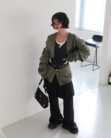 Stripe Layered Shirring Cardigan