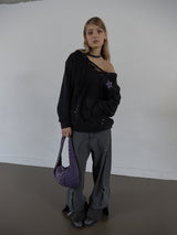 HAIRY V-NECK HOODIE / BLACK