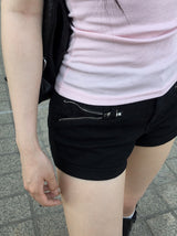 ウンジョスパンジッパーレースロールアップショートパンツ