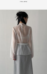 [Tie Set] See-through High Neck Overfit Blouse