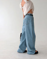 Light blue polka dots and wide pants
