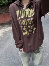 Crack Vintage Lettering Hooded Zip-Up