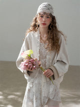Lace Trim Embroidery Cream Spring Jacket Soft Feminine Casual Outer