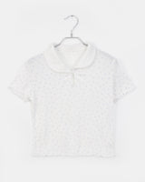 ソミングフラワーラウンドカラーフリルショートスリーブTシャツ