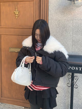 アイスブルームファーカラーダックダウンショートパファー