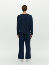 (Unisex) エッセンシャルストレッチフィットロングスリーブパジャマセット　ネイビー