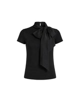 [PRE- FALL] Dahlia Satin Ribbon Scarf Slim Half Sleeve Top Black