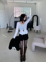 Snug Cozy Tweed High-Waist Shorts