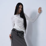 TWIST DRAPE LONG SLEEVE TOP (WHITE)