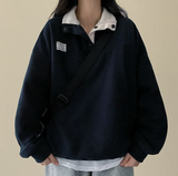 Sung high neck color scheme snap tab fleece anorak sweatshirt
