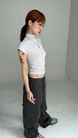 HALF NECK SHIRRING T-SHIRTS