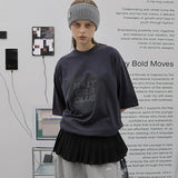 オーバーサイズ ヒップホップ ダンススタジオ ハートグラフィック 半袖Tシャツ_CHARCOAL