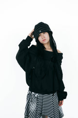 offshoulder ribbon hoodie(black)