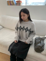 ダンターズ ヘアリーアーガイル ラウンドニット
