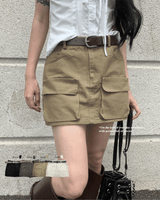  Field Cargo Pocket Mini Skirt & Belt SET (4 colors)