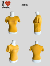 バナナレタリングビーズスパンデックスラウンドネックTシャツ